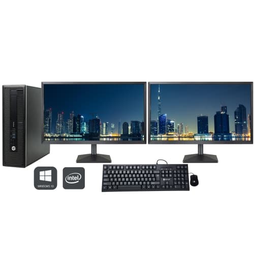 Refurbished (Good) - HP EliteDesk 800 G1 SFF Desktop Computer with Dual (2) 24" Monitor - Intel Core i5-4570 Processor 3.20 GHz 16GB RAM 1TB SSD Windows 10 Pro WiFi