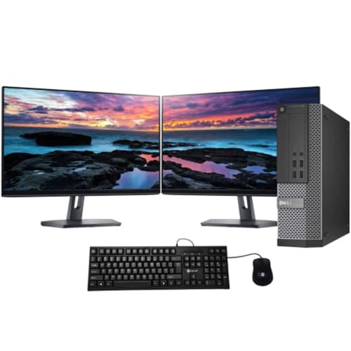 Refurbished (Good) - Dell OptiPlex 7020 SFF Desktop Computer with Dual (2) 24" Monitor - Intel Core i5-4570 Processor 3.20 GHz 32GB RAM 1TB SSD Windows 10 Pro WiFi
