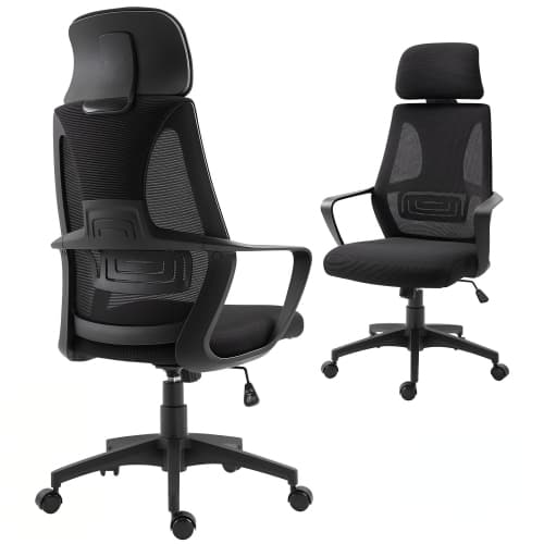 Vinsetto Mesh Office Chair with Up&Down Headrest, Ergonomic Computer Desk Chair with Adjustable Tilt Angle, Height Adjustable Swivel Seat with Lumbar Support for Office, Black
