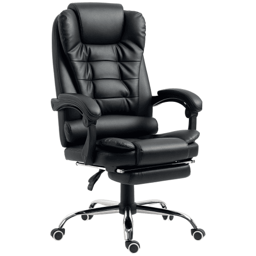 HOMCOM Executive Office Chair High Back PU Leather Reclining Chair with Retractable Footrest Padded Armrest Black