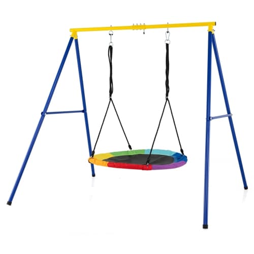 Gymax Extra Large A-frame Swing Stand 73'' Height Heavy-duty Metal Swing Frame w/ 4 Ground Stakes for Kids & Adults
