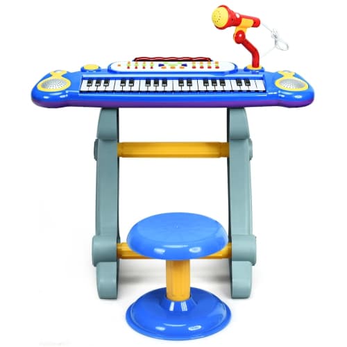 Topbuy 37 Keys Kids Piano Electronic Keyboard Musical Piano Toy with Microphone&Stool