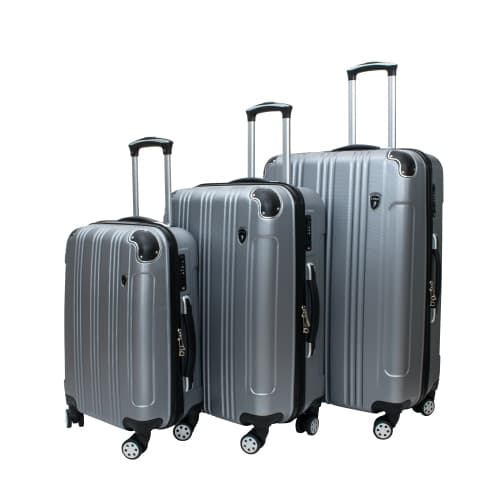 Archibolt Silver 3-Piece Hard Shell Rolling Suitcase Set, Luggage bag, Lightweight Large Luggage Suitcase Set With TSA Lock,Checked and Cabin Big Hard Suitcases With 360 4 Wheels