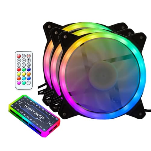 3 x Cooling Fan RGB Computer Case Cooling Fans for Gaming PC, Laptop Cooler Pad with Controller, 11-blade fan (120mm Dia)