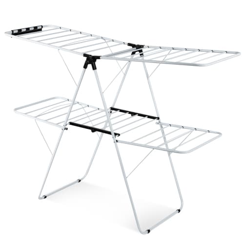 Topbuy Folding Clothes Drying Rack 2-Layer Portable Dryer with Height Adjustable Wings for Outdoor Indoor Use