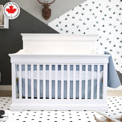 Bebelelo 5 Pieces Baby Bedding Set - Nursery Crib Set of Comforter, Quilt Cover, Safety Pad, Fitted Sheet and Skirt for Kids, Boys, Girls, (Blue and White Stripes with Embroidered Sheep Pattern)