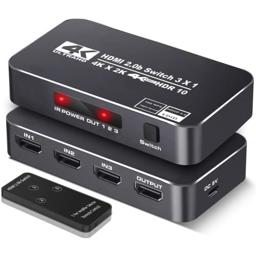 NIERBO 4K HDR HDMI Switch, Koopman 3 Ports 4K 60Hz HDMI 2.0 Switcher Selector Box with IR Wireless Remote, Supports UltraHD Dolby Vision HDR10 HDCP 2.2 3D, HDMI Splitter for PS4 Xbox Apple TV