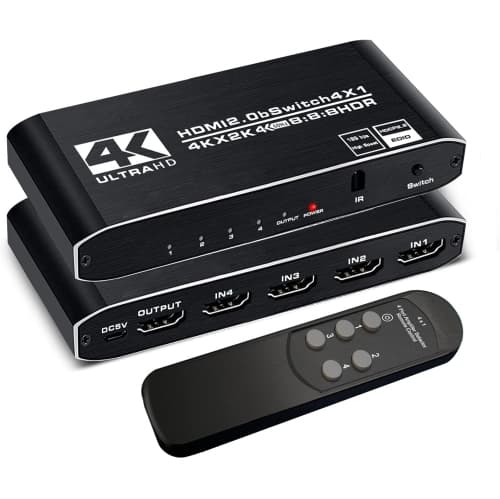 NIERBO 4 Ports HDMI 2.0 Switcher Selector with IR Remote Control, Supports HDCP 2.2 4K@60Hz UltraHD HDR10 3D HD1080P Dolby DST, HDMI Splitter for PS4 Xbox Apple TV Fire Stick