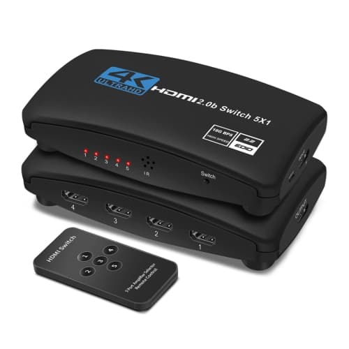 NIERBO HDMI Switch 4K 60hz, 5 Port HDMI Switcher with Remote, HDMI 2.0 HDCP 2.2 HDR10 3D, HDMI Selector Hub Compatible with Fire Stick, Roku, PS4, Xbox, Apple TV