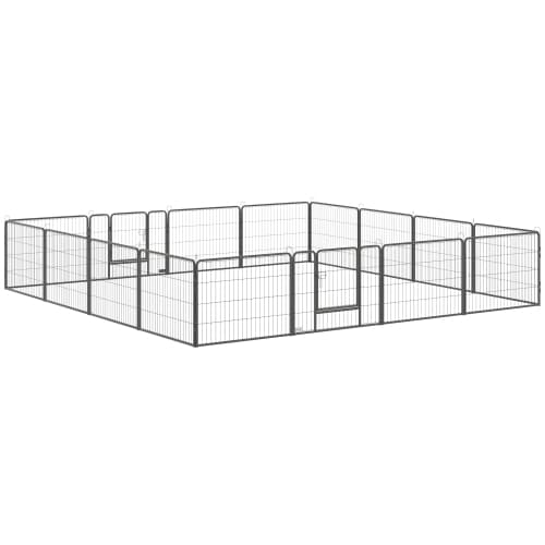 PawHut Dog Playpen, 31.5"W Heavy-Duty Metal Puppy Play Pen, Pet Exercise Fences for Outside and Indoor, DIY Design with Door for Small Dogs, 16 Panels, 23.5"H