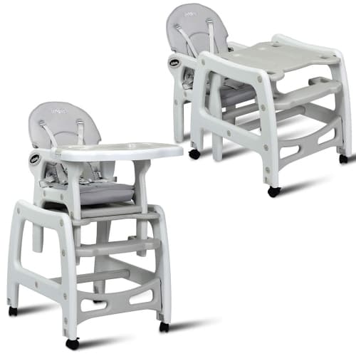 3 in 1 Baby High Chair w/ Adjustable Seat Back and Removable Trays Beige\Grey\Pink