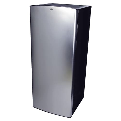 Koolatron Stainless Steel Compact Fridge with Freezer, 6.2 cu ft (176L), Silver and Black, Space-Saving Flat Back, Reversible Door, Tempered Glass Shelves, for Basement, Office