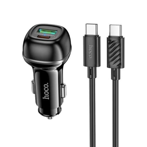Dual Port (USB & Type C) PD 48W + QC3.0 Fast Charging Car Charger Set & USB-C to USB-C Cable, Black