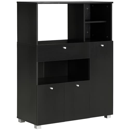 HOMCOM Compact Kitchen Pantry Buffet Server Hutch Storage Cabinet with Microwave Oven Stand Drawer and Shelves, Black