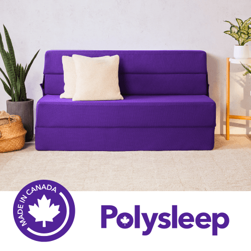 Polysleep Polycouch Memory Foam Folding Mattress & Sofa — for Guests, Basements, College Dorms, Living Room or Kids Room — Purple Color, Queen Size