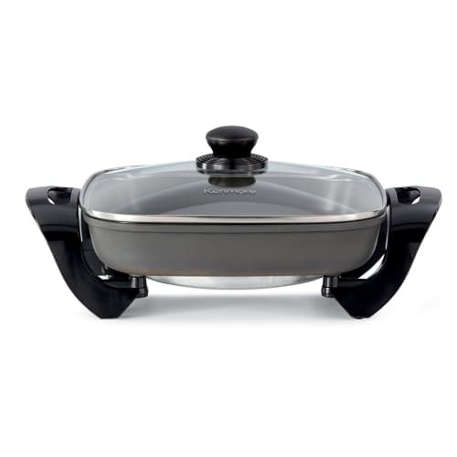Kenmore Non-Stick Electric Skillet with Tempered Glass Lid, Black and Grey, 12 x12" Cooking Surface