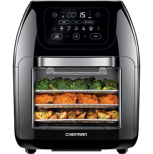 Multifunctional Digital Air Fryer+ Rotisserie, Dehydrator, Convection Oven, 17 Touch Screen Presets, Dehydrate & Bake, Auto Shutoff, Accessories Included, XL 10L Family Size, Black
