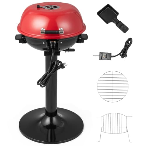 Costway 1600W Electric BBQ Grill with Warming Rack, Temperature Control & Grease Collector