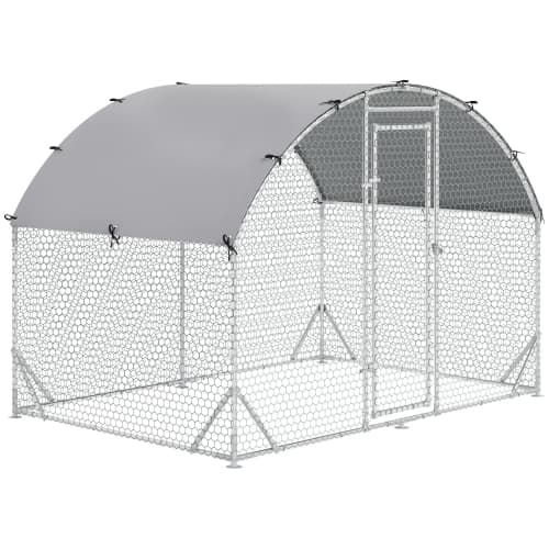 PawHut 9.2'x6.2'x6.5' Chicken Run Outdoor, Galvanized Large Metal Chicken Coop Cage, Walk-in Enclosure Poultry Hen Run House Playpen Rabbit Hutch with Dome Roof, Cover, Silver