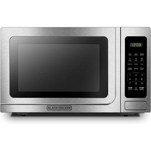 BLACK+DECKER 1.4 Cu.ft Digital Microwave Oven with Turntable Push-Button Door, Child Safety Lock - Stainless Steel (EM036AB14)