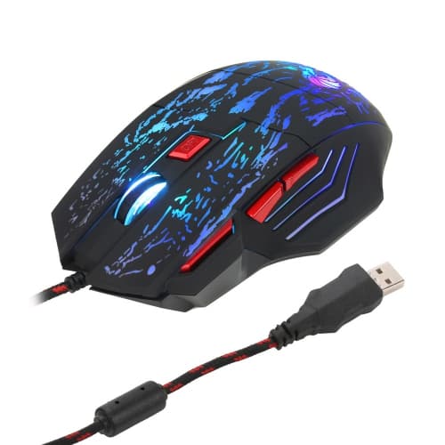 SuperShield Gaming Mouse 5-Level 1000-5500DPI PC Wired Mouse with Breathing Lights Ergonomic HXSJ Gamer Mice