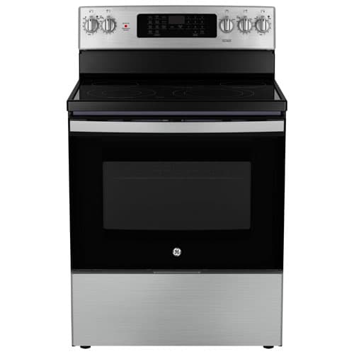 GE 30" 5.0 Cu. Ft. True Convection 5-Element Freestanding Electric Range with No Preheat Air Fry (JCB840STSS) - Stainless Steel