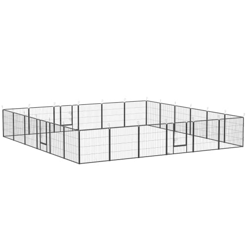 PawHut Dog Playpen, 31.5"W Heavy-Duty Metal Puppy Play Pen, Pet Exercise Fences for Outside and Indoor, DIY Design with Door for Medium Dogs, 24 Panels, 31.5"H