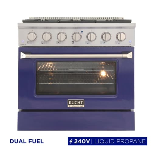 KUCHT Professional 36-inch 5.2 cu. ft. Dual Fuel Range for Propane Gas Stove and Electric Oven with Convection in Blue