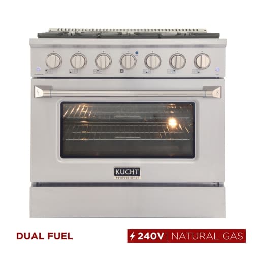 KUCHT Professional 36-inch 5.2 cu. ft. Dual Fuel Range for Natural Gas Stove and Electric Oven with Convection in Stainless Steel