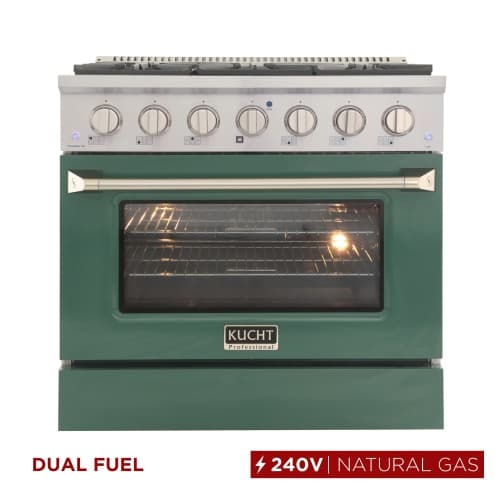 KUCHT Professional 36-inch 5.2 cu. ft. Dual Fuel Range for Natural Gas Stove and Electric Oven with Convection in Green