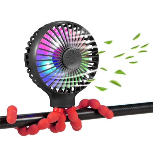 Stroller Fan Upgraded Portable Fan Versatile Fan Personal Desk Fan USB Rechargeable Fan with LED Light Flexible Tripod Design Handheld Fan 3 Speeds Baby Fan for Stroller