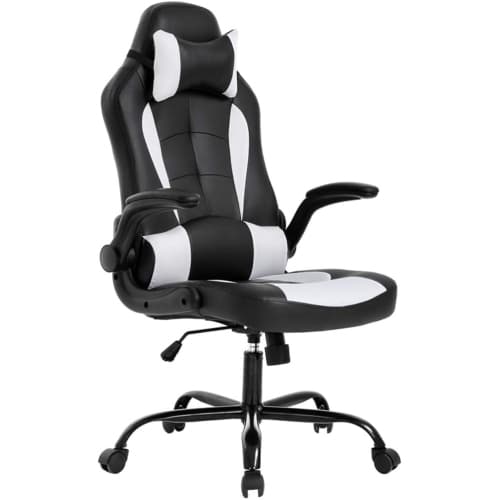 BestOffice PC Gaming Chair Ergonomic Office Chair Desk Chair with Lumbar Support Flip Up Arms Headrest PU Leather Executive High Back Computer Chair for Adults Women Men (White)