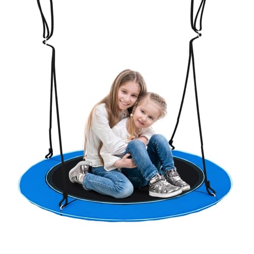 Topbuy 40" Flying Saucer Tree Swing 660 lbs Capacity Outdoor Swing with Multi-colored LED Lights - 3/8 Light Modes Hanging Round Swing Rainbow/Navy Blue