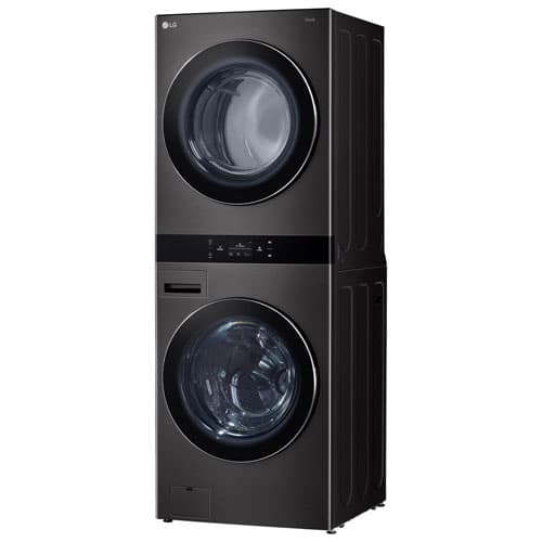LG WashTower 5.8 Cu. Ft. ezDespense Electric AI Washer & 7.4 Cu. Ft. Dryer -Energy Star (WKEX300HBA) - Black Stainless