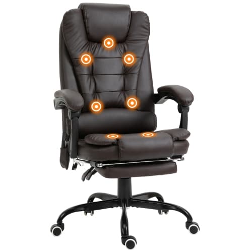 Vinsetto 7-Point Vibration Massage Office Chair, Faux Leather Executive Office Chair with Footrest, Reclining Back, Adjustable Height, Timer, Brown