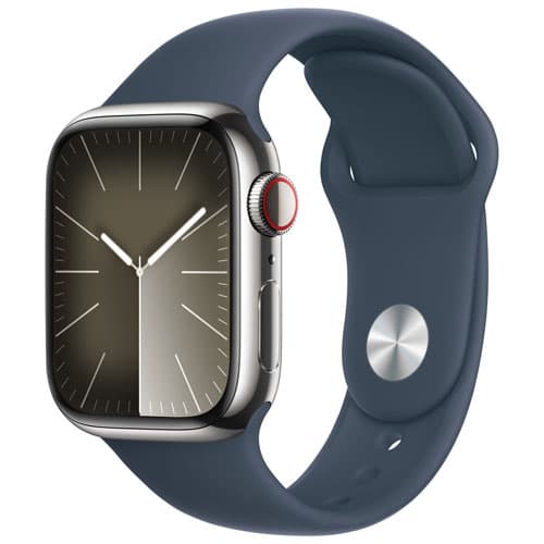 TELUS Apple Watch Series 9 (GPS + Cellular) 41mm Silver Stainless Steel Case w/Storm Blue Sport Band - S/ M - Monthly Financing