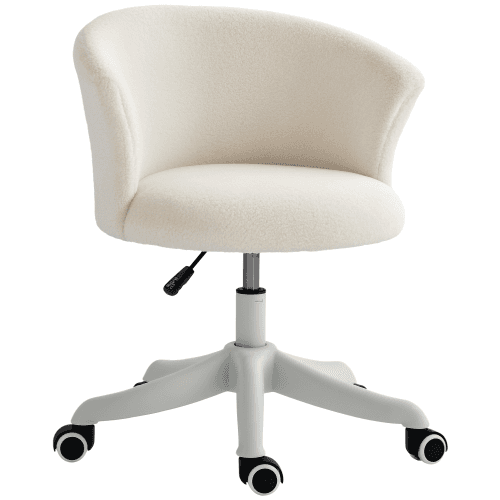 Vinsetto Vanity Chair, Comfy Swivel Office Chair with Adjustable Height, Mid Back, Wheels for Makeup, Armless, Easy Assembly, White