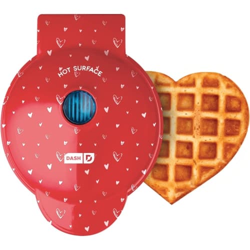 DASH Mini Maker for Individual Waffles, Hash Browns, Keto Chaffles with Easy to Clean, Non-Stick Surfaces, 4 Inch, Red Love Heart