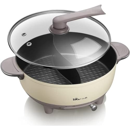 Bear Electric Hot Pot, 6L Electric Cooker- Multi-Functional Pot for Shabu-shabu, Noodles, Soup, 1500W Dual-Sided Shabu Hot Pot -Yellow