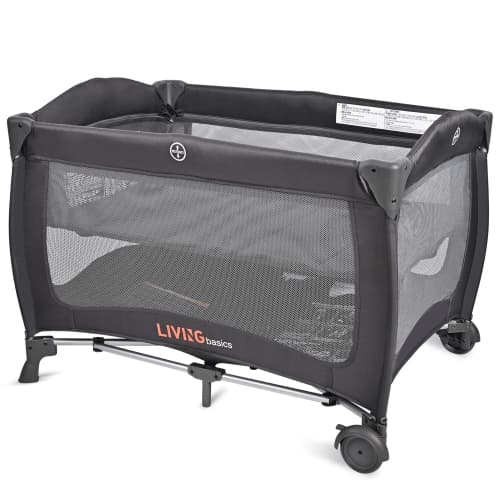 2-in-1 Foldable Baby Playard and Bassinet with Wheels for Freely Moving, Portable Crib Bed Play Yard Weight to 30lbs