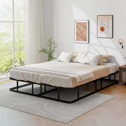 Costway Queen Size Metal Platform Bed Frame Mattress Foundation with Slat Support Black