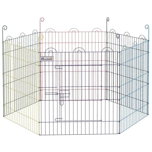 PawHut 23.6"H Metal Pet Playpen Portable Hexagon Dog Exercise Fence Flexible Shape Puppy Crate Kennel w/ Door for Outdoor