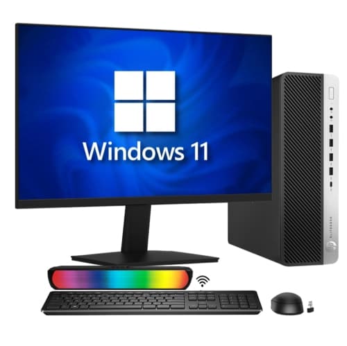 Refurbished (Excellent) - HP EliteDesk 800 G4 SFF Windows 11 Pro Desktop PC | 24 inch Monitor | Intel Core i5 8th Gen 16GB RAM 512GB NVMe SSD | WiFi Bluetooth | RGB Soundbar