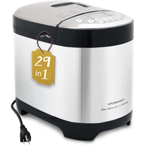 KITCHENARM 29-in-1 SMART Bread Machine with Gluten Free Setting 2LB 1.5LB 1LB Bread Maker Machine with Homemade Cycle - Stainless Steel Breadmaker with Recipes Whole Wheat Bread Ma