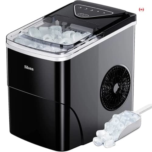 Ice Maker Countertop: 9 Cubes in 6 Mins, 26lbs in 24Hrs, Self-Cleaning, Ice Scoop, Basket, 2 Bullet Ice Sizes - Home, Kitchen, Office, Bar, Party