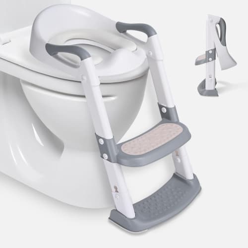 Foldable Potty Training Seat with Anti-Slip Step Stool Ladder and Soft Padded Cushion,5 Height Adjustable Kids Toilet Seat