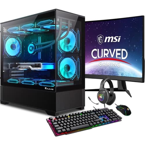 HAJAAN Gaming PC Tower Desktop Bundle with MSI 27" Curved Gaming Monitor - RTX 5060 8GB - Intel Core i5-12400F - 32GB DDR4 RAM - 1TB NVMe SSD - Wifi - Bluetooth - Windows 11 Pro