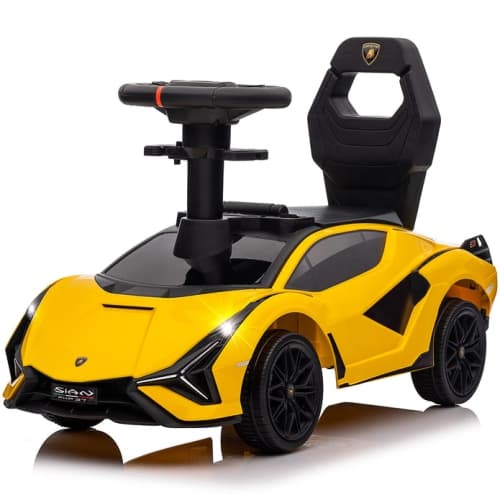 Voltz Toys Ride-on Push Car for Kids, Licensed Lamborghini SIAN for Toddlers 18-60 Months, Sliding Walker Toy Car with Music, Lights and Under Seat Storage for Boys Girls (Yellow)