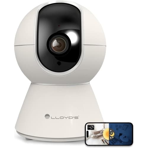 Lloyd's Home IP Smart WiFi Pan-Tilt Camera, Home Camera - 30ft Night Vision, Full HD 1080P, 2-Way Audio, Compartile w/Alexa & Google, Motion Tracking, Cloud/Local Storage