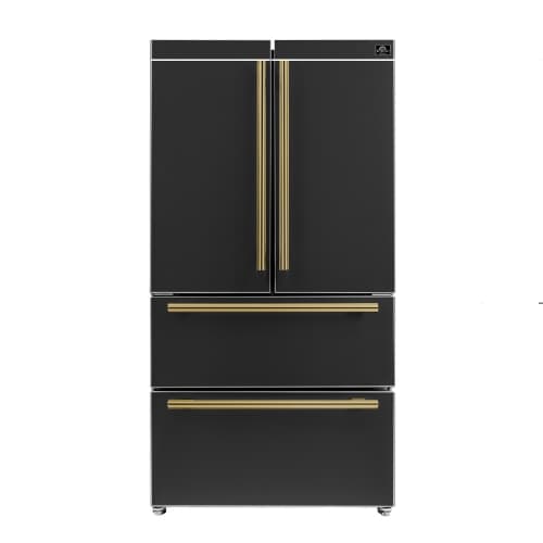 Forno Espresso Moena 36-inch French Door Refrigerator in Black, 19.2 cu.ft with Ice Maker
